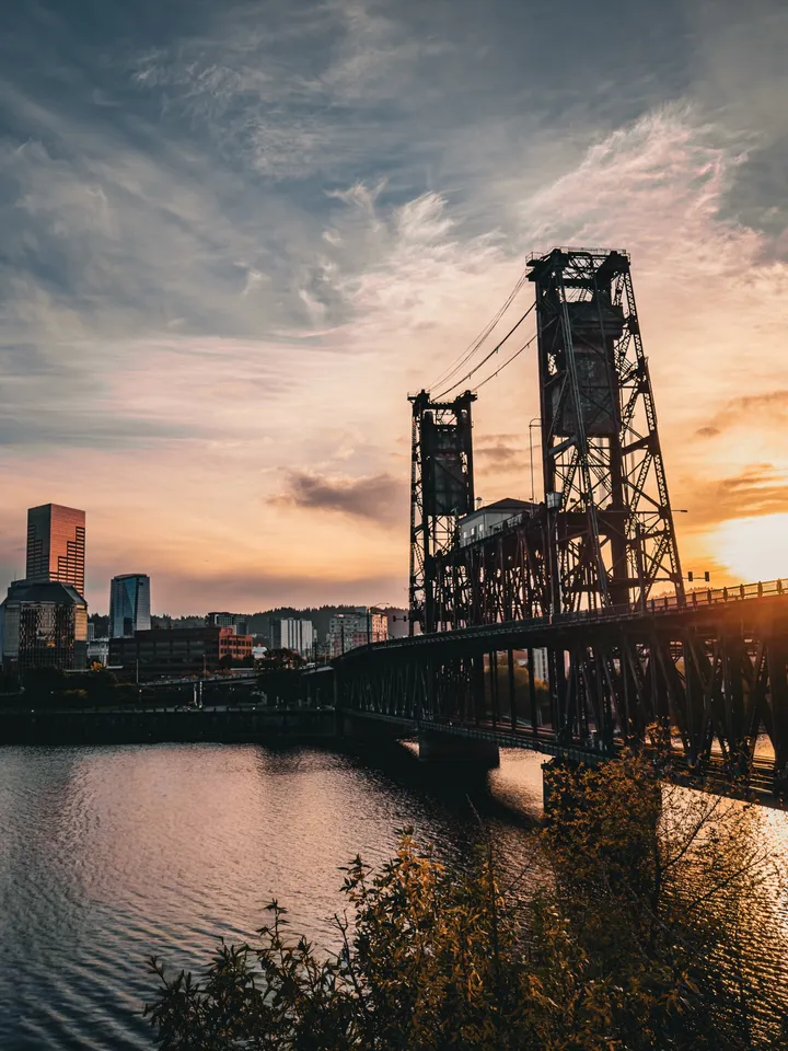Golden hour on the Steel Bridge.